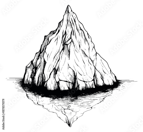 Hand drawn line art illustration of an iceberg depicting a hidden danger for business concepts