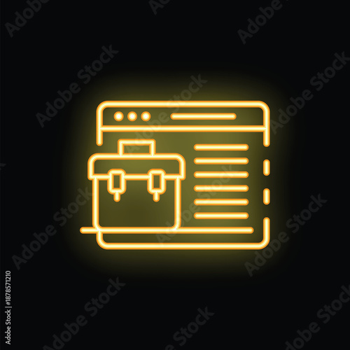 Yellow neon icon of online portfolio representing freelance work, remote job and online business