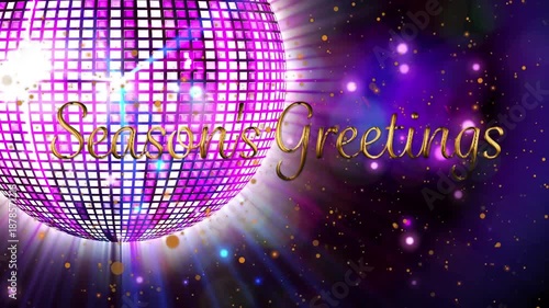 Animation of happy christmas text over christmas bubbles and bokeh