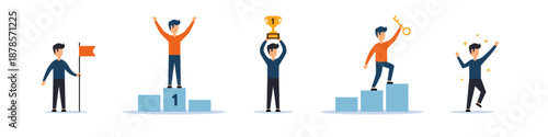 Illustrations of success, achievement, and reaching goals with a trophy and key