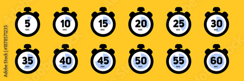 Collection of stopwatch icons showing time intervals from 5 to 60 seconds
