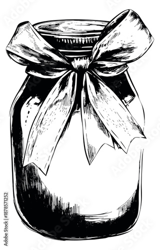 Hand drawn illustration of a glass jar depicting a decorative bow for gift packaging