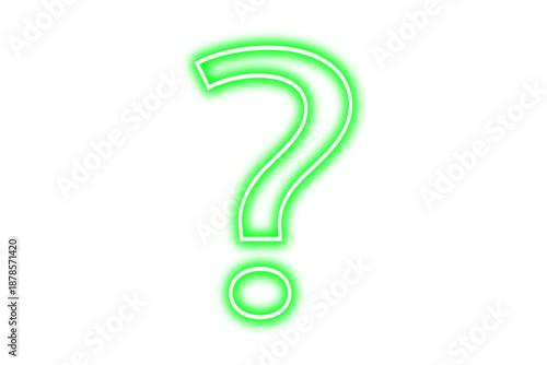 Green question mark with neon glow effect isolated on transparent background. Green neon query sign, question symbol. Vector illustration.