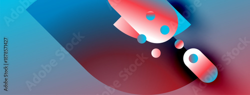 Abstract shapes blend vibrant blues, reds, purples. Smooth gradients create dynamic composition. Minimalist design evokes modern aesthetic.