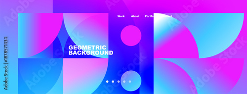 Abstract geometric background. Vibrant colors blend, creating modern design. Text elements present top, bottom portions.
