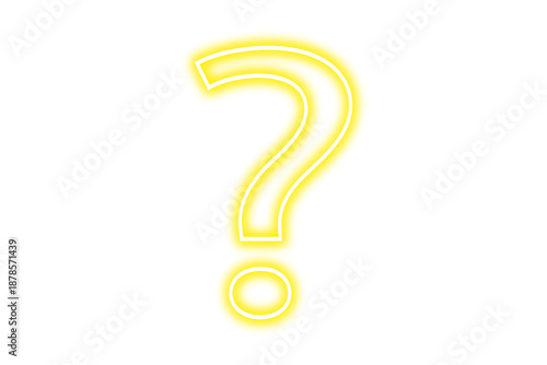 Yellow question mark with neon glow effect isolated on transparent background. Yellow neon query sign, question symbol. Vector illustration.