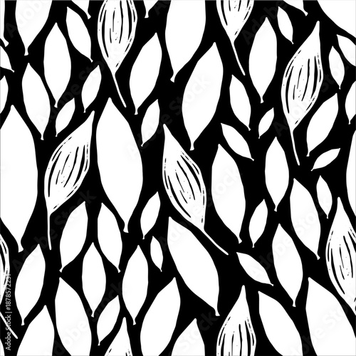 Abstract organic leaf pattern vector background in bold black and white for modern and creative design use.