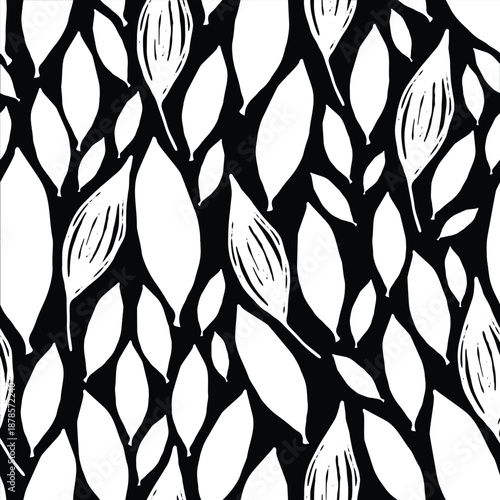 Abstract organic leaf pattern vector background in bold black and white for modern and creative design use.
