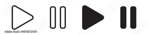 Play and Pause Icon Set, in Line and Solid Style, UI UX Icon, Vector Illustration.

