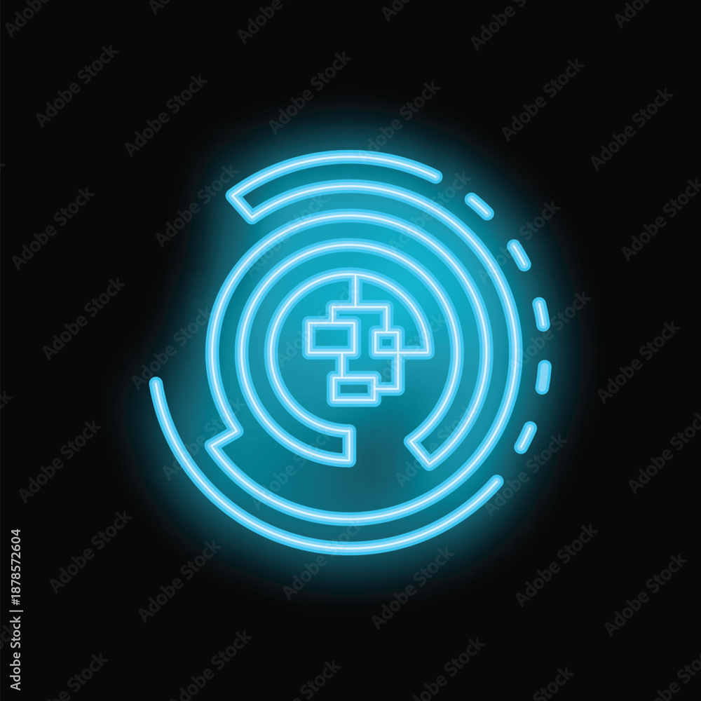 Fototapeta premium Blue neon icon representing a global network security system, emphasizing concepts of data protection and cybersecurity