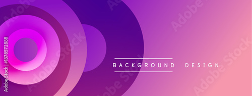 Abstract gradient layers create dynamic visual effect. Purple, pink hues blend smoothly, forming circular patterns. Modern design element.