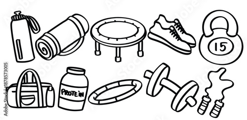 Set of hand drawn Sports equipment theme Isolated Vector