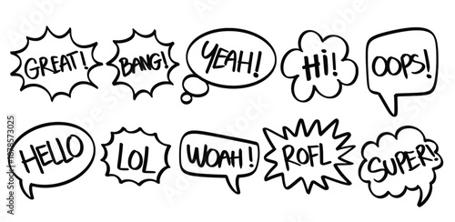 Set of hand drawn Speech bubbles with text theme Isolated Vector
