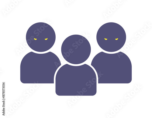 怖い顔の2人の人物が背後で睨んでいる3人組のアイコン - 犯人や犯罪組織、いじめや監視のイラスト