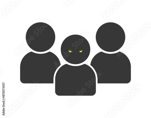 1人の人物が怖い顔で睨んでいる3人組のアイコン - 悪人や犯人、犯罪者･スパイのイメージイラスト