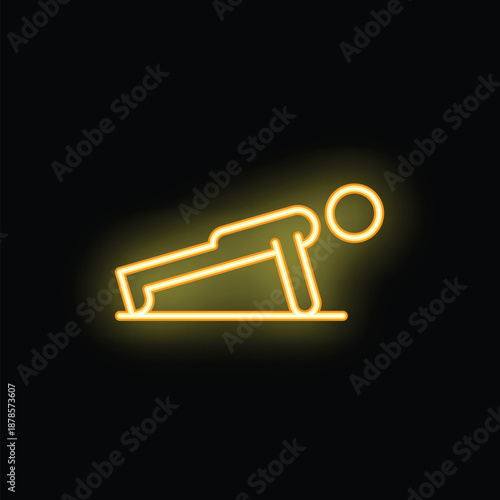 Yellow neon sign depicting a person doing pushups, symbolizing fitness and strength training