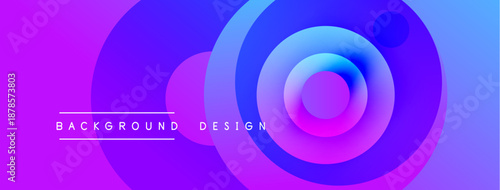 Abstract gradient circles create dynamic visual effect. Purple, blue hues blend smoothly, forming captivating background design. Text reads background design.