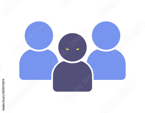 1人の人物が怖い顔で睨んでいる3人組のアイコン - 悪人や犯人、犯罪者･スパイのイメージイラスト