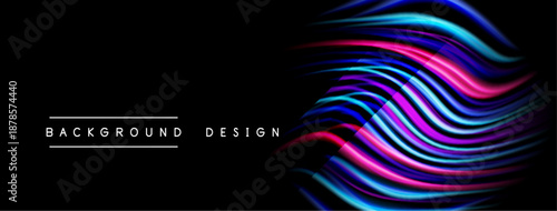 Abstract flowing lines create vibrant wave pattern. Dark background emphasizes colorful design elements. Modern aesthetic.
