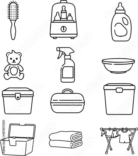 Household Cleaning and Supplies Line Art Icons