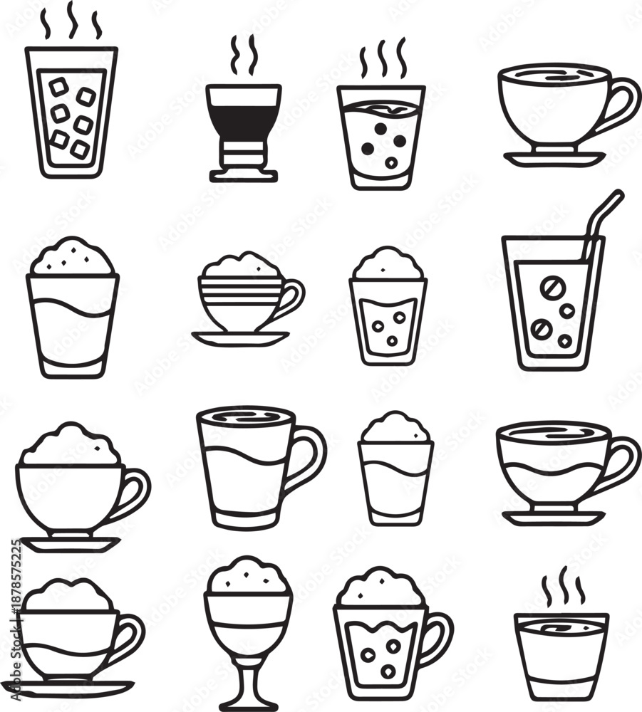 Fototapeta premium Assorted Coffee Cups and Drinks Icon Set