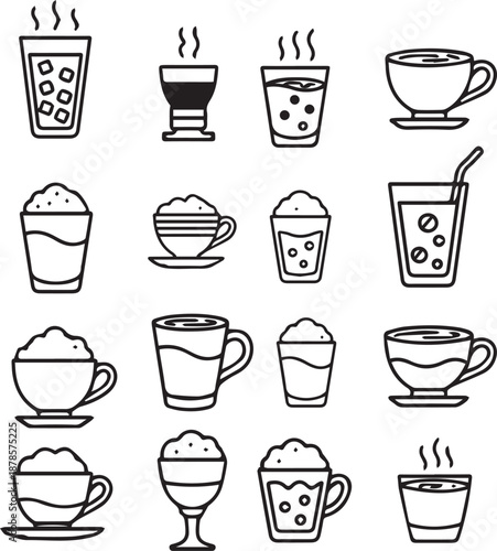 Assorted Coffee Cups and Drinks Icon Set