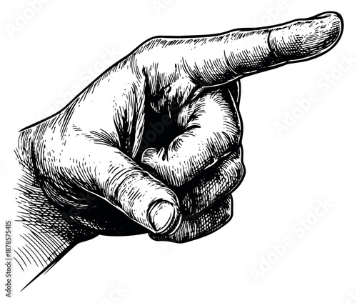 Hand drawn line art illustration of a hand depicting pointing gesture for communication