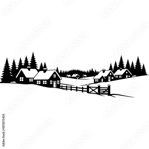 Rural Farmhouse with Barn and Fence