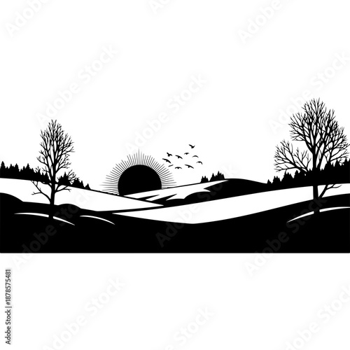 Silhouette Landscape with Birds