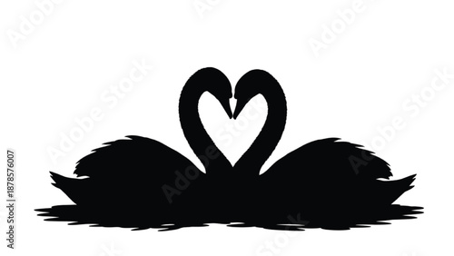Romantic Swan Couple Silhouette Forming Heart Shape Isolated on White Background