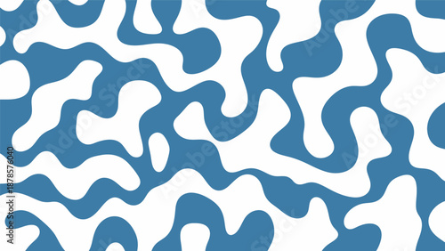 Blue abstract wavy pattern on white background.