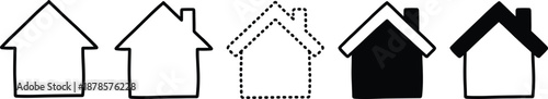 House icon collection, simple home outline symbols, residential building shapes, minimalist real estate logo silhouettes, property architectural design vector.