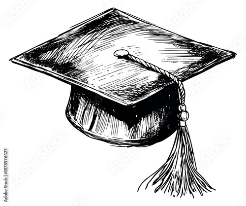 Hand drawn illustration of a graduation cap depicting academic success for educational design