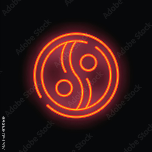 Glowing neon sign depicting the yin yang symbol, representing the interconnectedness of opposites