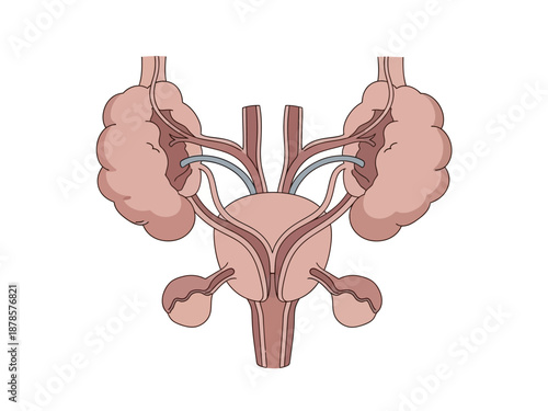 Diagram of a human urinary system with stents in both kidneys