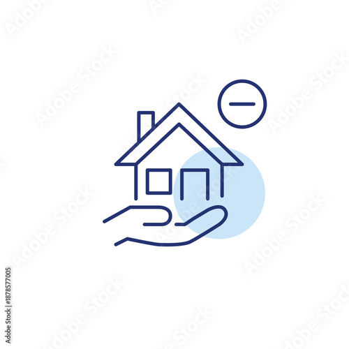 House in hand and minus. Cancel property buying. Pixel perfect, editable stroke vector icon