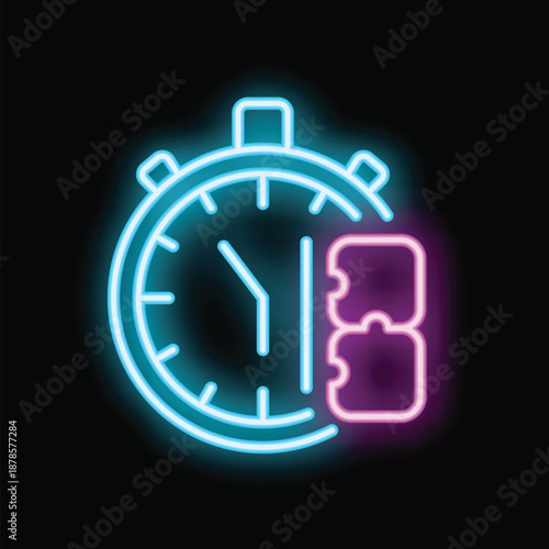 Neon stopwatch is counting down the last seconds of a deadline