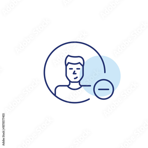 Man user account and minus symbol. Session ended offline, account pause. Pixel perfect, editable stroke vector icon