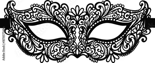 Masquerade Mask Vector Illustration, Elegant Black Laser Cut Filigree Lace Design For Carnival Party, Venetian Costume Accessory Silhouette Isolated,