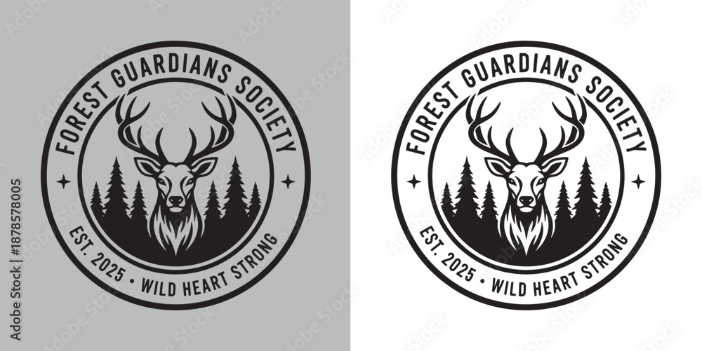 Obraz premium Forest Guardians Society Wild Heart Strong Deer Stag Logo