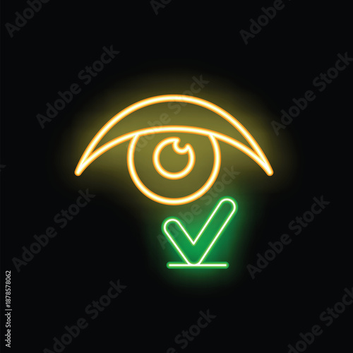 Glowing neon eye with check mark symbol indicating correct vision
