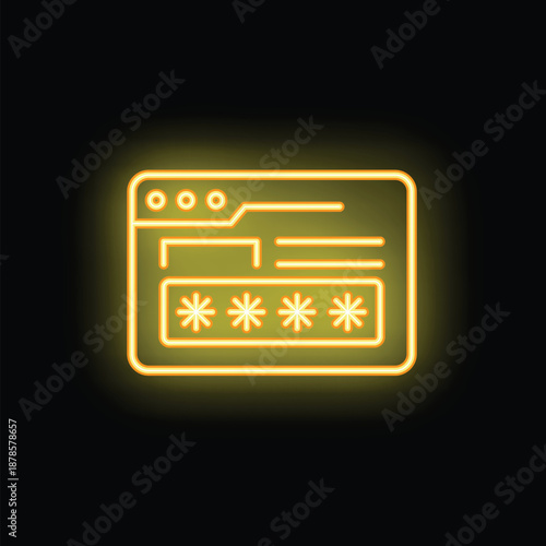 Glowing yellow neon icon of a login screen with password field indicating access granted or denied