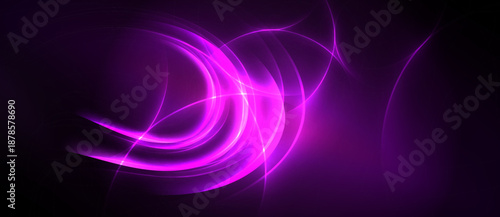 Bright purple lines swirl against dark background. Abstract design evokes energy, motion, futuristic feel. Smooth gradients create depth.