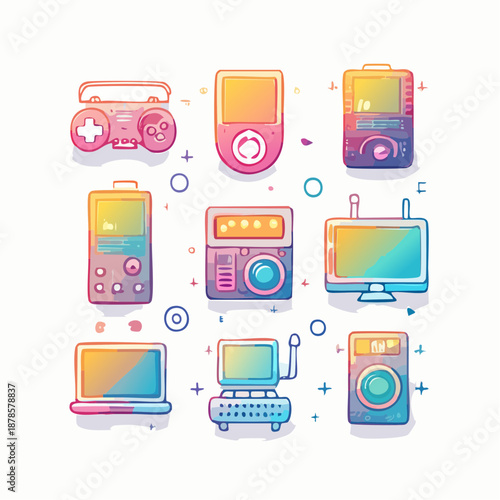 Sleek Futuristic Tech Icons: Y2K Aesthetic Vector Pack for Product Presentations