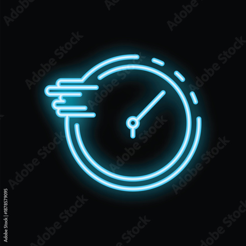 Neon clock is glowing, showing how fast time passes