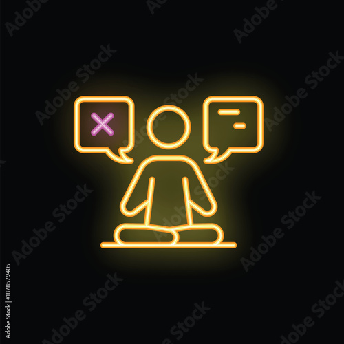 Neon sign representing a person meditating and choosing between negative and positive thoughts