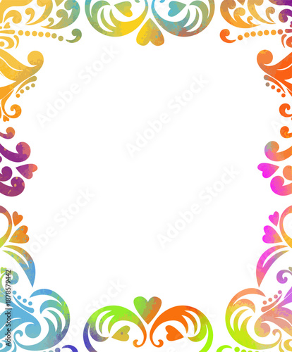 Classic Baroque border colored ornamental. Scroll swirl curl engraving vector illustration. Hand drawing Frame with curls Not AI,