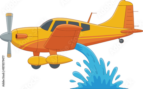 Firefighting aircraft water bombing plane illustration, aerial fire suppression concept, emergency response aviation vector, wildfire control design, isolated on white