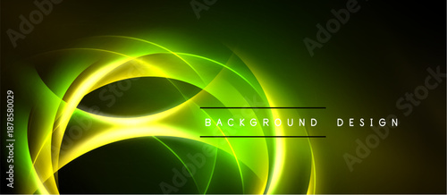 Abstract neon waves, vibrant green yellow hues. Dark background creates dramatic visual effect. Modern design element.
