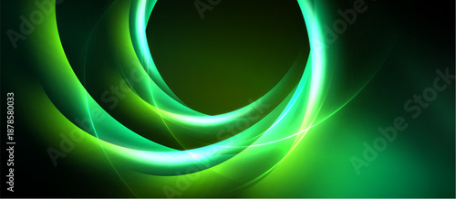 Abstract green energy flow. Bright curves radiate from dark center, creating dynamic visual impact. Smooth gradients suggest movement.